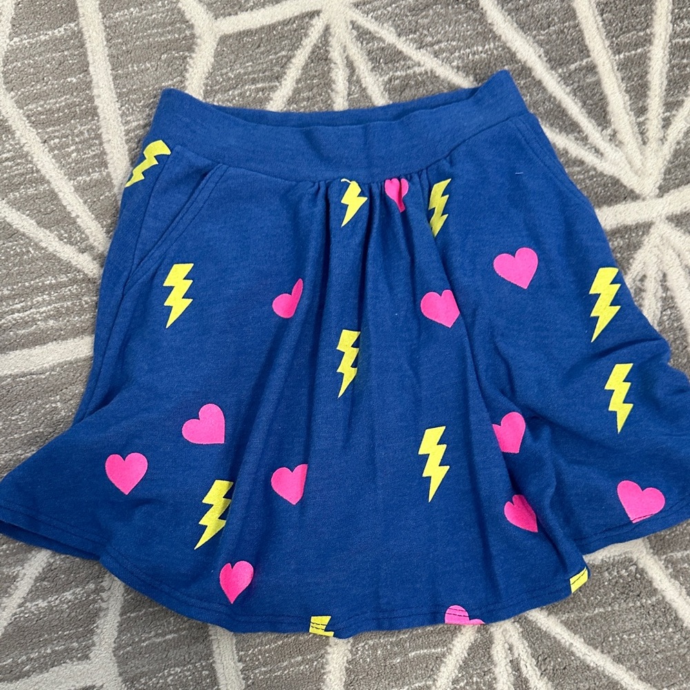 Chaser Blue Skort with Pink Hearts and Yellow Lightning